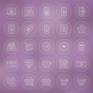 Line Circle Shop Market E-commerce Icons Set Stock Illustration