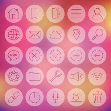 Line Circle Universal  Web and Mobile User Interface Icons Set Stock Illustration