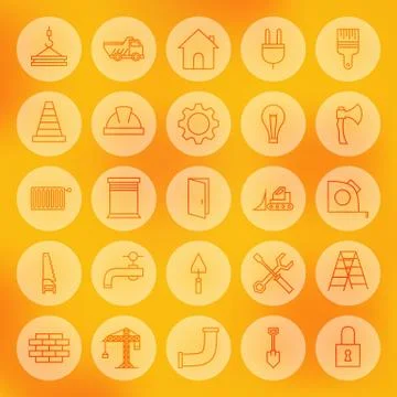 Line Circle Web Building and Construction Icons Set Stock Illustration