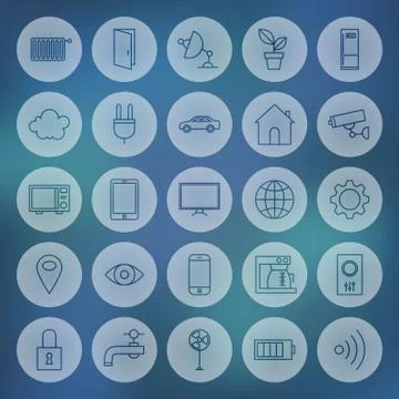 Line Circle Web Internet of Things Icons Set Stock Illustration