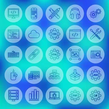 Line Circle Web Programming Icons Stock Illustration