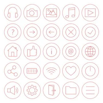 Line Circle Website and Mobile User Interface Icons Set Stock Illustration