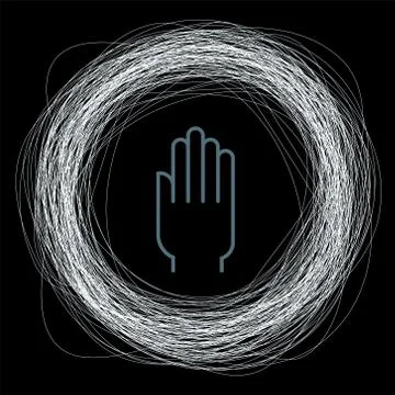 Line circles with inner hand. Icon. Black background. Stock Illustration