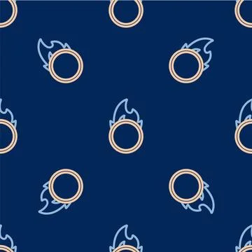 Line Circus fire hoop icon isolated seamless pattern on blue background. Ri.. Stock Illustration