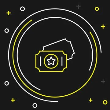 Line Circus ticket icon isolated on black background. Amusement park. Color.. 库存插图