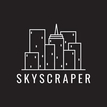 Line city building with night view logo design vector graphic symbol icon i.. Ilustración de archivo