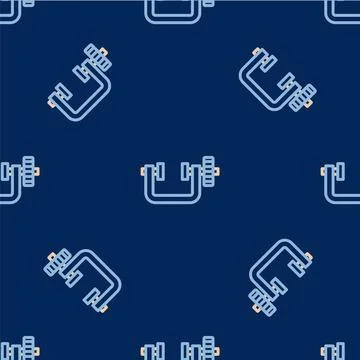 Line Clamp and screw tool icon isolated seamless pattern on blue background Stock Illustration