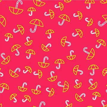 Line Classic elegant opened umbrella icon isolated seamless pattern on red Illustrazione stock