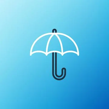 Line Classic elegant opened umbrella icon isolated on blue background. Rain Stock Illustration