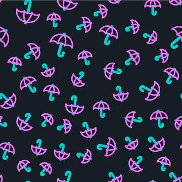 Line Classic elegant opened umbrella icon isolated seamless pattern on black Stock Illustration