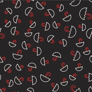 Line Classic elegant opened umbrella icon isolated seamless pattern on black Stock Illustration