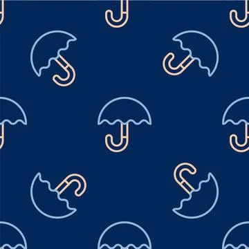 Line Classic elegant opened umbrella icon isolated seamless pattern on blue Stock Illustration