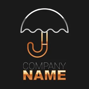 Line Classic elegant opened umbrella icon isolated on black background. Rain Illustrazione stock