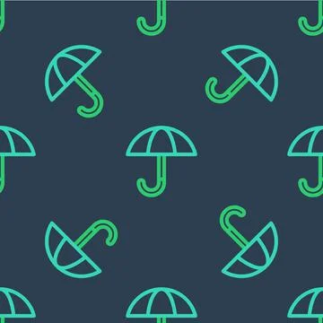 Line Classic elegant opened umbrella icon isolated seamless pattern on blue b Illustrazione stock
