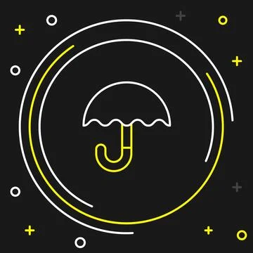 Line Classic elegant opened umbrella icon isolated on black background. Rain Illustrazione stock