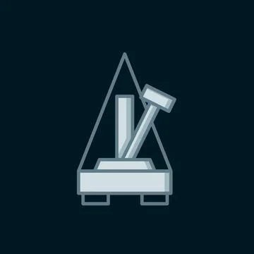 Line Classic Metronome with pendulum in motion icon isolated on black backg.. Stock Illustration