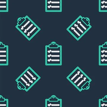 Line Clipboard with checklist icon isolated seamless pattern on black background Illustrazione stock