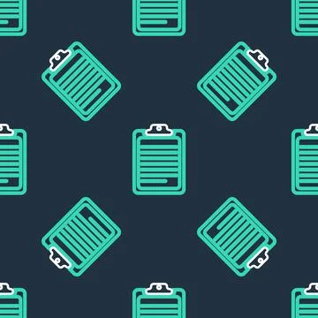 Line Clipboard with document icon isolated seamless pattern on black background Illustrazione stock