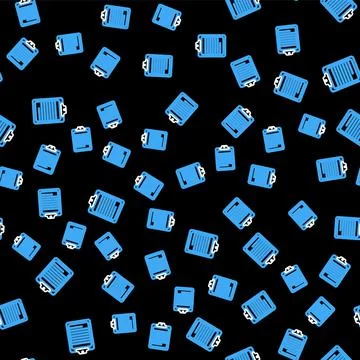 Line Clipboard with document icon isolated seamless pattern on black background Illustrazione stock