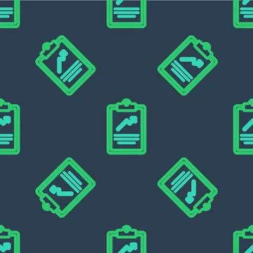 Line Clipboard with graph chart icon isolated seamless pattern on blue 스톡 일러스트