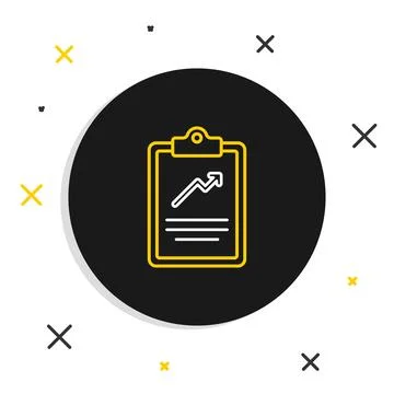Line Clipboard with graph chart icon isolated on white background. Report text 스톡 일러스트