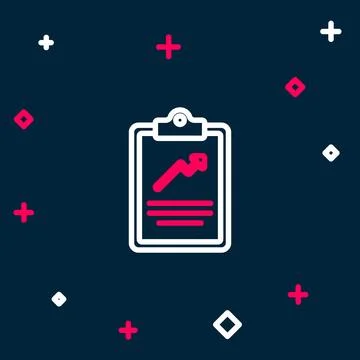 Line Clipboard with graph chart icon isolated on blue background. Report text Stock Illustration