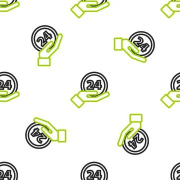 Line Clock 24 hours icon isolated seamless pattern on white background. All day Stock Illustration