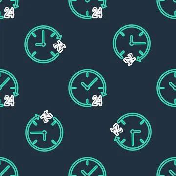 Line Clock 24 hours icon isolated seamless pattern on black background. All day Stock Illustration