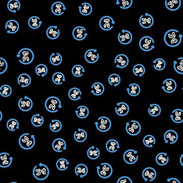 Line Clock 24 hours icon isolated seamless pattern on black background. All day Stock Illustration