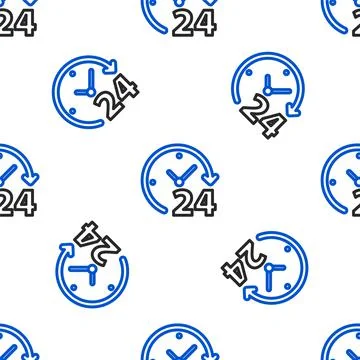 Line Clock 24 hours icon isolated seamless pattern on white background. All day 스톡 일러스트