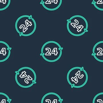 Line Clock 24 hours icon isolated seamless pattern on black background. All day 스톡 일러스트