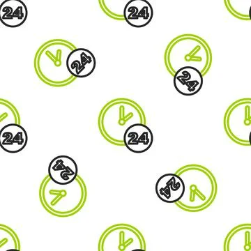 Line Clock 24 hours icon isolated seamless pattern on white background. All day Stock Illustration