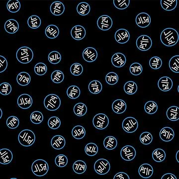 Line Clock 24 hours icon isolated seamless pattern on black background. All day Stock Illustration