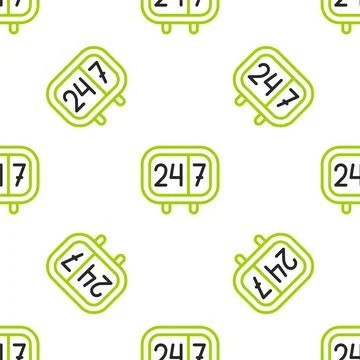 Line Clock 24 hours icon isolated seamless pattern on white background. All day Illustrazione stock