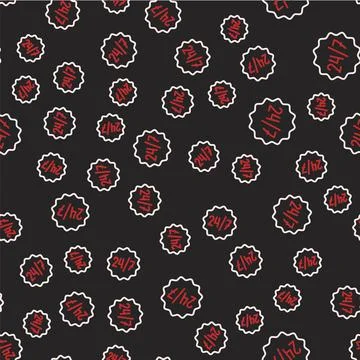 Line Clock 24 hours icon isolated seamless pattern on black background. All d Stock Illustration