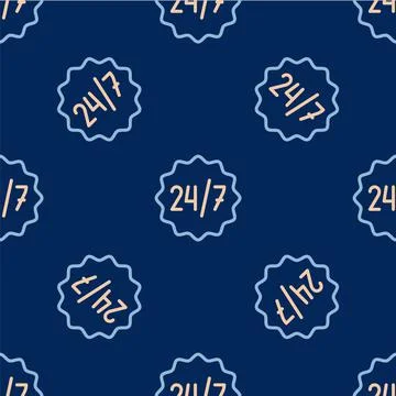 Line Clock 24 hours icon isolated seamless pattern on blue background. All day Stock Illustration