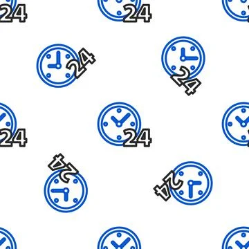 Line Clock 24 hours icon isolated seamless pattern on white background. All day Stock Illustration