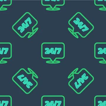 Line Clock 24 hours icon isolated seamless pattern on blue background. All day Stock Illustration