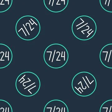 Line Clock 24 hours icon isolated seamless pattern on black background. All.. 스톡 일러스트