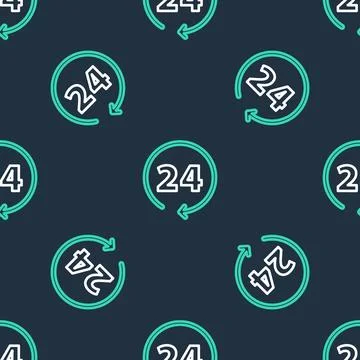 Line Clock 24 hours icon isolated seamless pattern on black background. All.. Illustrazione stock