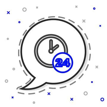 Line Clock 24 hours icon isolated on white background. All day cyclic icon... Ilustración de archivo