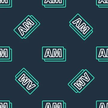 Line Clock AM icon isolated seamless pattern on black background. Time symbol Stock Illustration