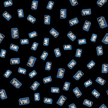 Line Clock AM icon isolated seamless pattern on black background. Time symbol Stock Illustration