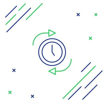 Line Clock with arrow icon isolated on white background. Time symbol. Clockwise Stock Illustration