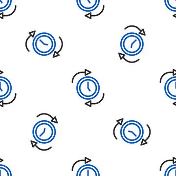 Line Clock with arrow icon isolated seamless pattern on white background. Time Stock Illustration