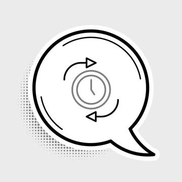 Line Clock with arrow icon isolated on grey background. Time symbol. Clockwise Stock Illustration