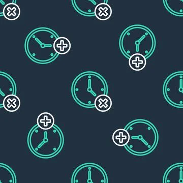 Line Clock delete icon isolated seamless pattern on black background. Time Stock Illustration