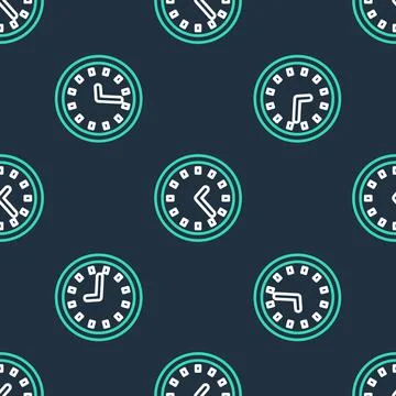 Line Clock icon isolated seamless pattern on black background. Time symbol Stock Illustration