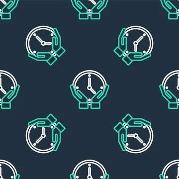 Line Clock icon isolated seamless pattern on black background. Time symbol Illustrazione stock