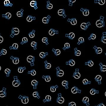 Line Clock icon isolated seamless pattern on black background. Time symbol Stock Illustration